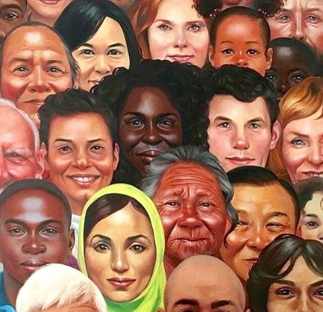 illustrations of diverse faces in crowd
