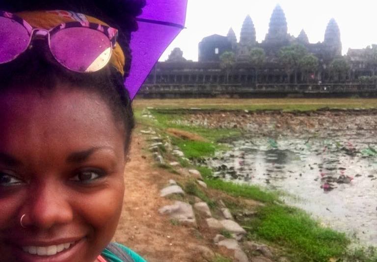 Meredith with siem reap and a pond in the background