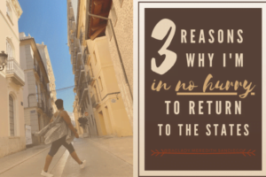 3 reasons why I'm in no hurry to return to the states pin with Meredith walking down a beige colooured street
