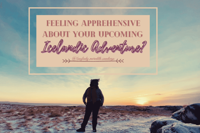 feeling apprehensive about your upcoming iceland adventure? pin with Meredith looking out over the sunsetting in a barren landscape