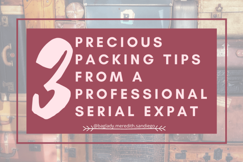 3 precious packing tips from a professional serial expat pin with suitcases stacked up behind the pin