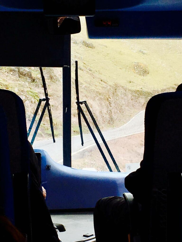 Bus rides up to the starting point of the Lares Trek in Peru.