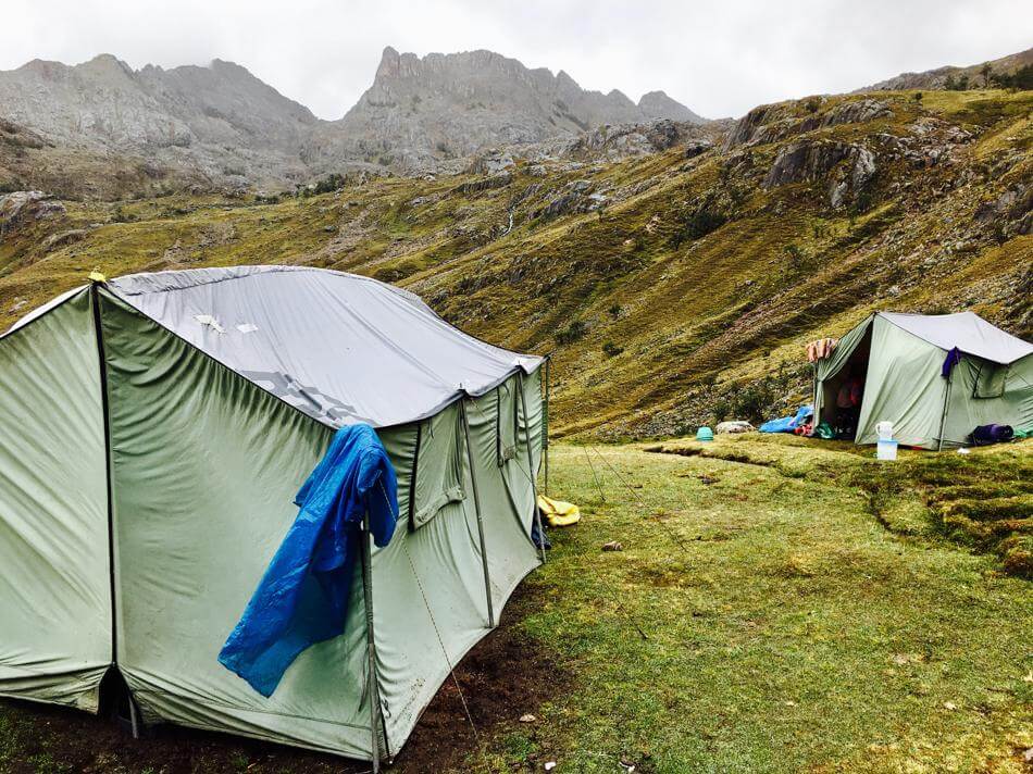 Porter tent vies on the hillsides of the Lares Trek in Peru.