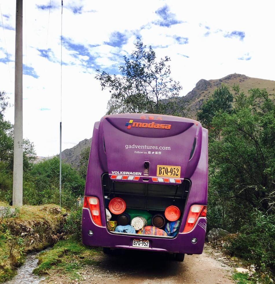 G Adventures bus of glory after completing the hardest hike of my life in the Andes