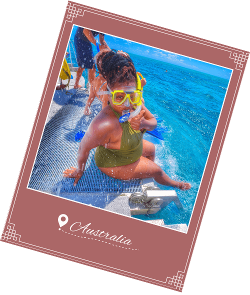 polaroid photo of meredith snorkling at the great barrier reef, australia