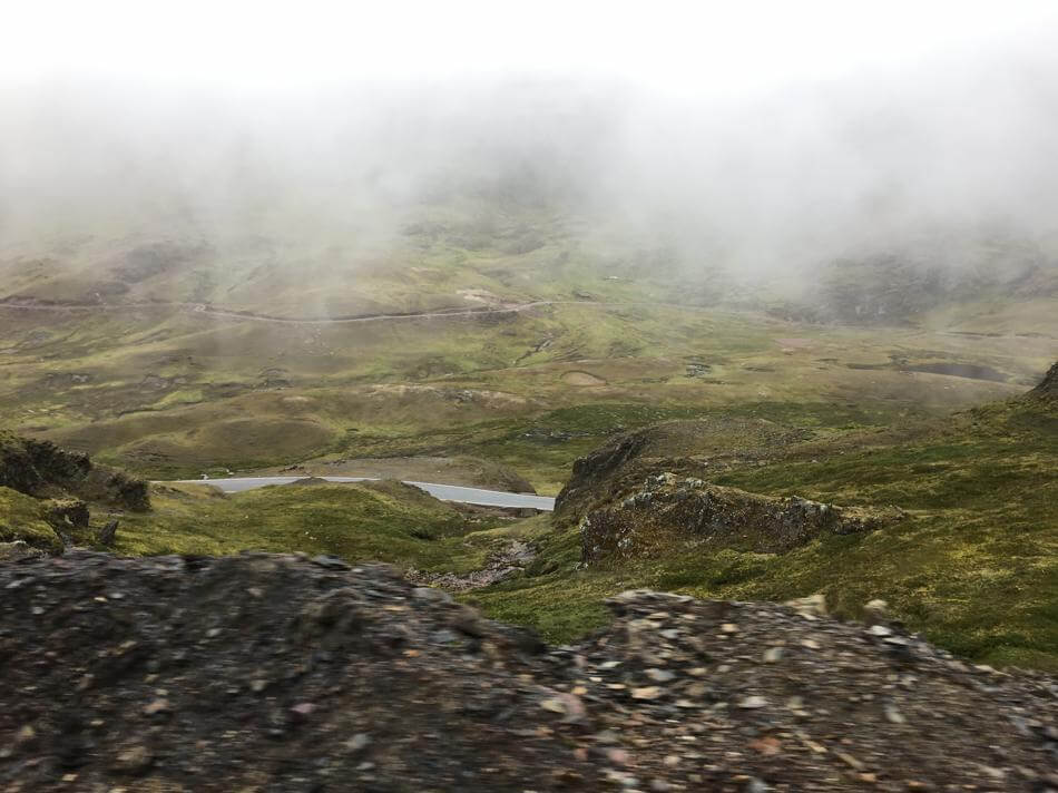 The misty clouds surrounding the Lares Trek up to Machu Picchu.